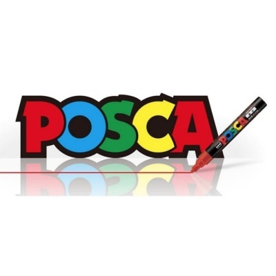 Marcador POSCA com ponta vermelha a riscar uma linha
