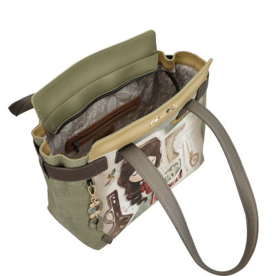 Mala de mão colorida aberta com alças e interior visíveis