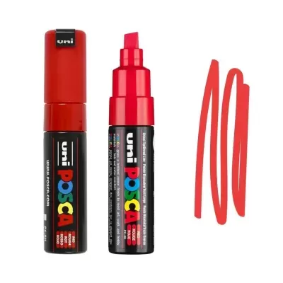 Marcador Uni Posca PC 8K vermelho com traços largos na mesma cor