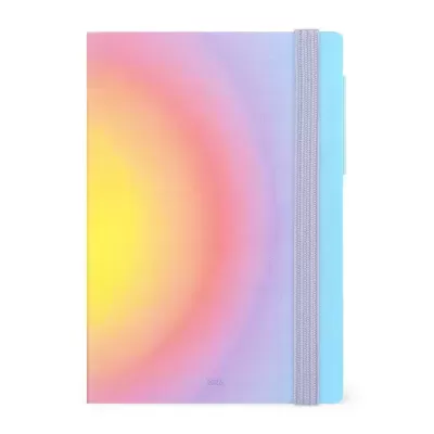 Caderno com capa colorida em degradé e elástico cinza