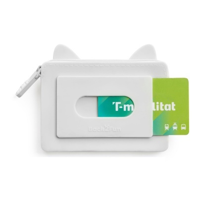 Carteira branca com fecho, slot frontal para cartão com cartão verde T-mobilitat