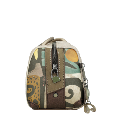 Mochila pequena com padrão abstrato e zíper frontal