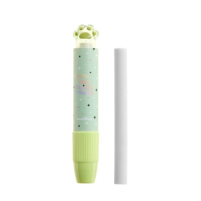 Apagador verde claro com desenho de patas e borracha branca para quadro branco