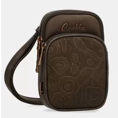 Bolsa pequena castanha Anekke com padrão texturizado e fecho