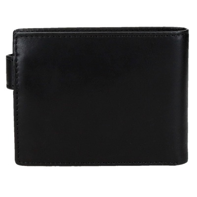 Carteira masculina de couro preto fechada com costura nas bordas