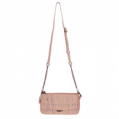 Mala de ombro feminina rosa com padrão riscado e alça ajustável