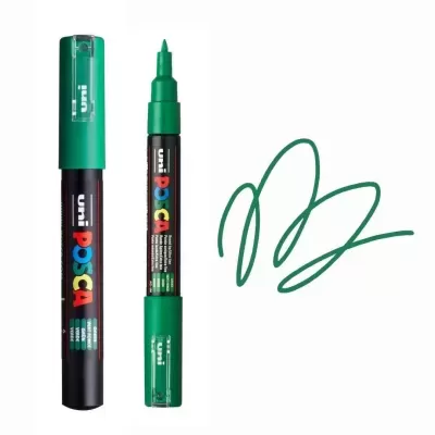 Marcador Uni Posca preto com tampa verde e traço verde