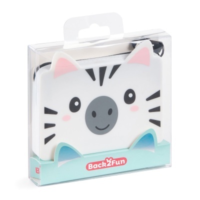 Estojo escolar formato zebra com embalagem transparente e etiqueta Back2Fun