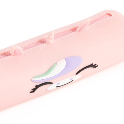 Estojo cor-de-rosa de silicone com motivo de unicórnio sorridente em relevo