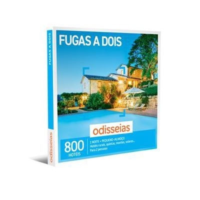 Caixa de produto 'Fugas a Dois' com imagem de casa e piscina