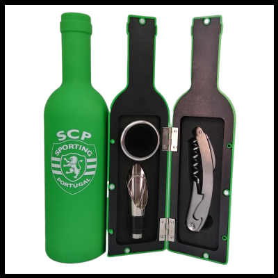 Conjunto de acessórios para vinho com estojo em forma de garrafa verde Sporting Portugal