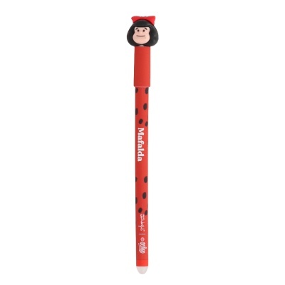 Lápis vermelho com figura da Mafalda no topo