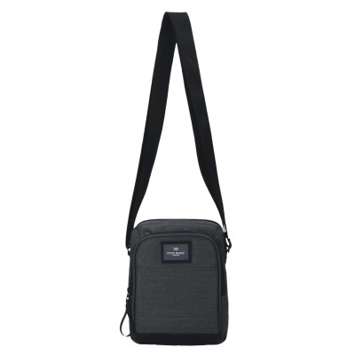 Mala tiracolo cinzenta escura com alça preta e etiqueta Pepe Jeans