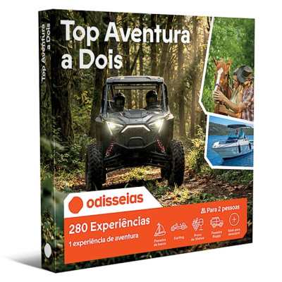 Caixa de oferta com veículo todo-o-terreno na floresta e fotos de cavalo e barco