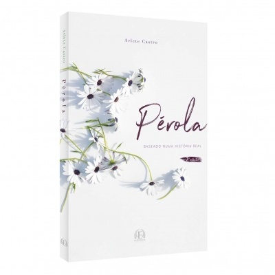 Livro branco com flores e título Pérola