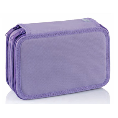 Estojo escolar roxo retangular com dois fechos