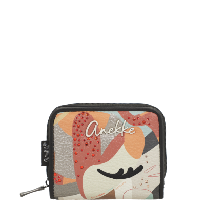 Carteira colorida com padrão abstrato e texto Anekke