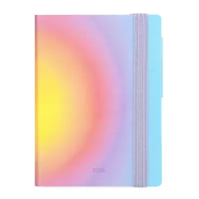 Agenda 2026 com capa colorida e elástico cinzento