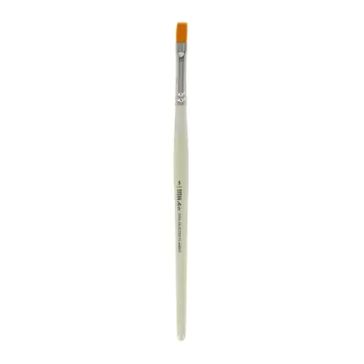 Pincel de pintura plano com cabo branco e cerdas amarelas