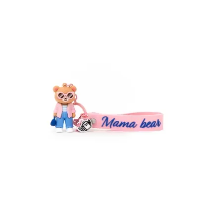 Chaveiro de urso com fita rosa e texto Mama bear