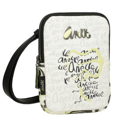 Bolsa pequena de ombro branca com padrão Anekke e detalhes em amarelo e preto