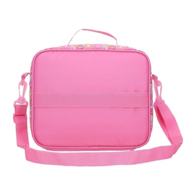 Mala tiracolo rosa com padrão floral nas laterais