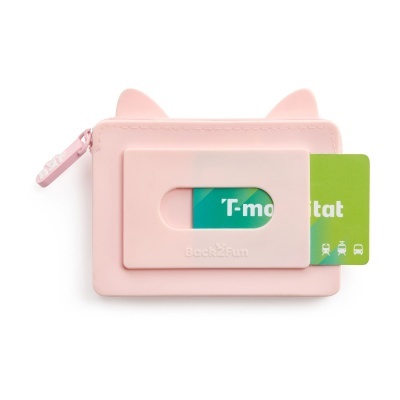 Carteira pequena rosa em silicone com compartimento frontal para cartão