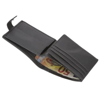 Carteira masculina preta aberta com nota de 50 euros