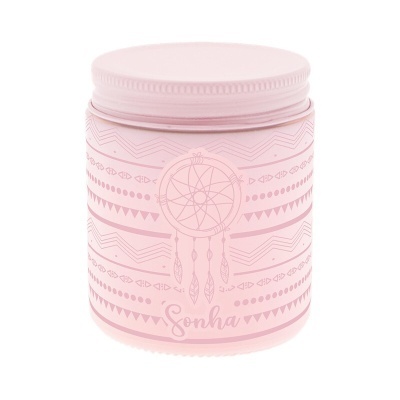 Frasco cor-de-rosa com tampa e decoração de filtro dos sonhos