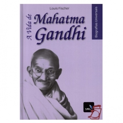 Capa do livro A Vida de Mahatma Gandhi com foto de Gandhi em preto e branco