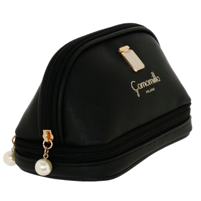 Bolsa de cosméticos preta com fecho de correr e logótipo Camomilla Milano