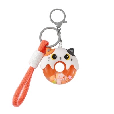 Porta-chaves dónut com cabeça de gato e alça laranja
