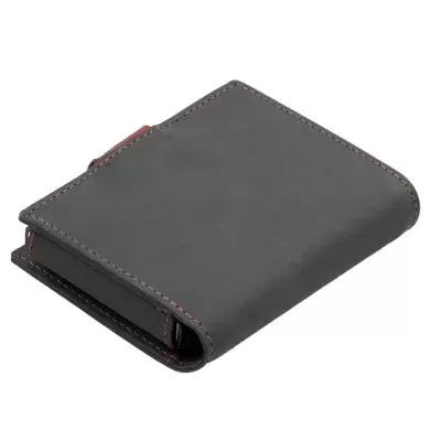 Carteira masculina de couro cinzento com costuras vermelhas