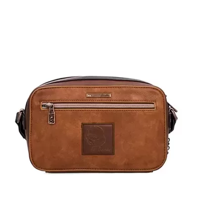 Bolsa de ombro castanha com fecho e logótipo Odisse