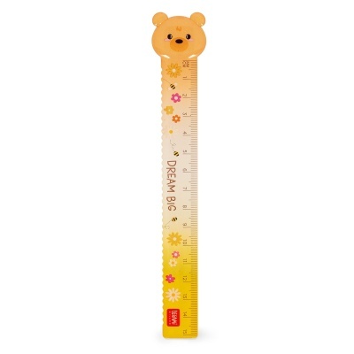 Régua amarela com cabeça de urso e decoração floral