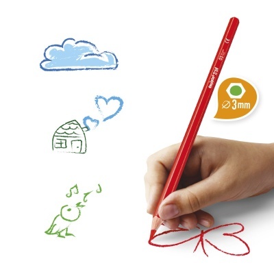 Lápis de cor vermelho ESSENT'IAL com diâmetro 3mm a desenhar borboleta.