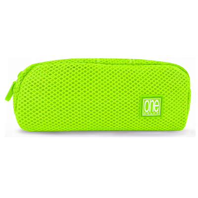 Necessaire verde fluorescente em malha com etiqueta one COLOR