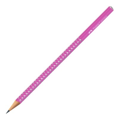 Lápis rosa Faber-Castell com brilhos prateados e ponta de grafite afiada