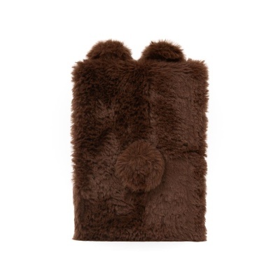 Mala de mão em pelo sintético castanho com pompom