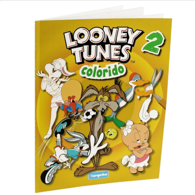 Capa de livro amarelo com personagens dos Looney Tunes e texto do título.