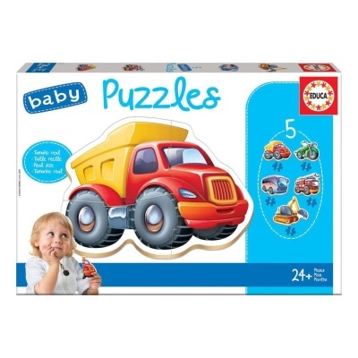 Embalagem de puzzle para bebés com camião basculante vermelho e amarelo