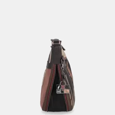 Bolsa triangular camuflada com fecho e chaveiro