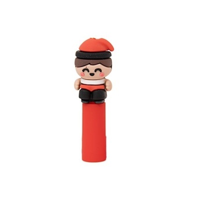 Pen USB com figura em silicone colorida sorridente com chapéu vermelho.