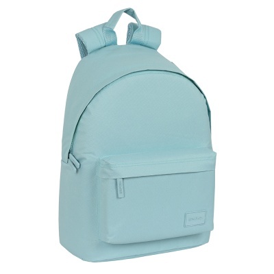 Mochila azul claro com bolso frontal em tecido