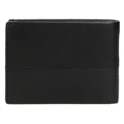 Carteira masculina preta de couro com costura horizontal