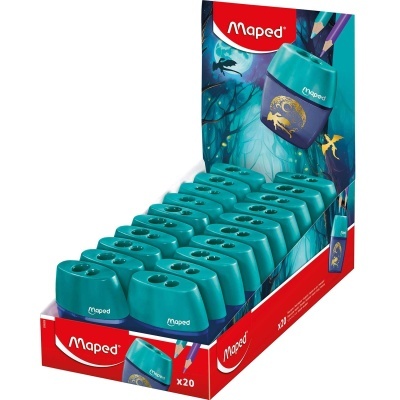 Expositor de 20 apontadores Maped azul turquesa e roxo com desenho de lua e dragão