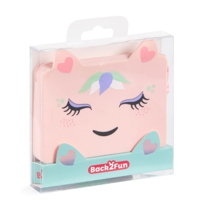 Estojo escolar silicone rosa com rosto e corações coloridos