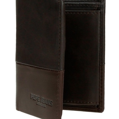 Carteira masculina em pele castanha com logo gravado PUPE JEANS LONDON