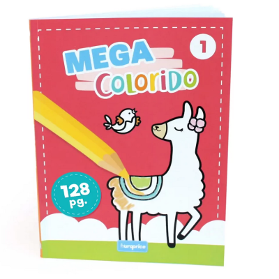 Livro ou caderno para colorir com desenho de lhama e lápis amarelo na capa