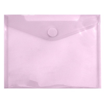 Envelope plástico rosa translúcido com botão